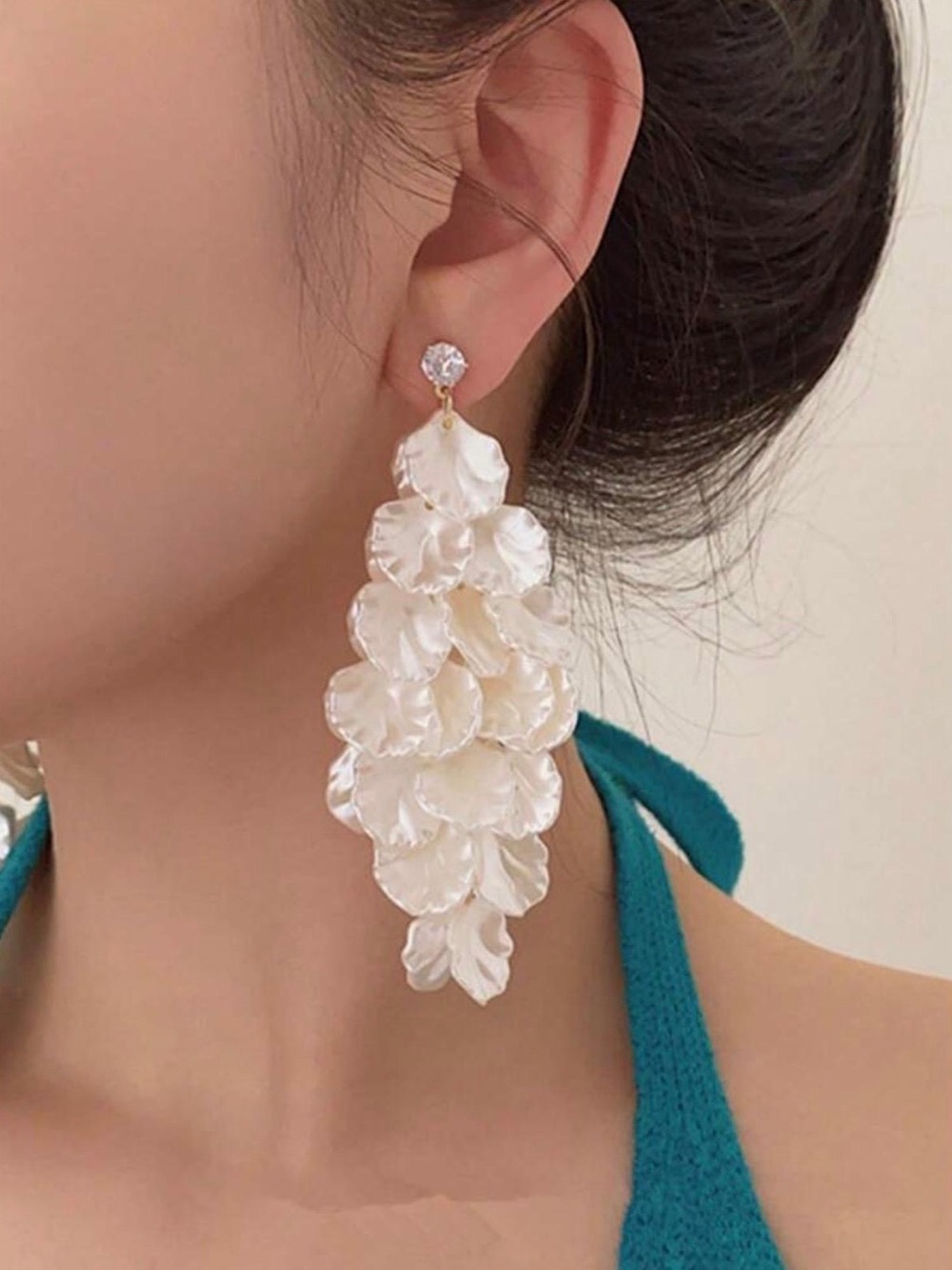 Ivory Floral Cluster Drop Earrings